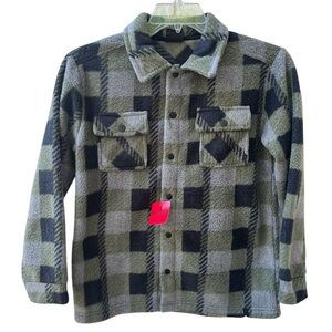 Quiksilver Fleece Boy’s Medium 10-12 Shacket Jacket Gray Plaid Snap Front New